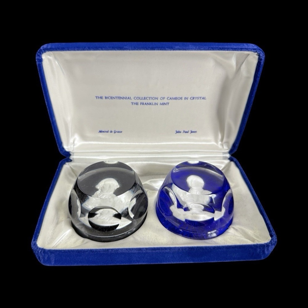 Franklin Mint Cameos Crystal Paperweights JP Jones & de Grasse inโ Box COAs